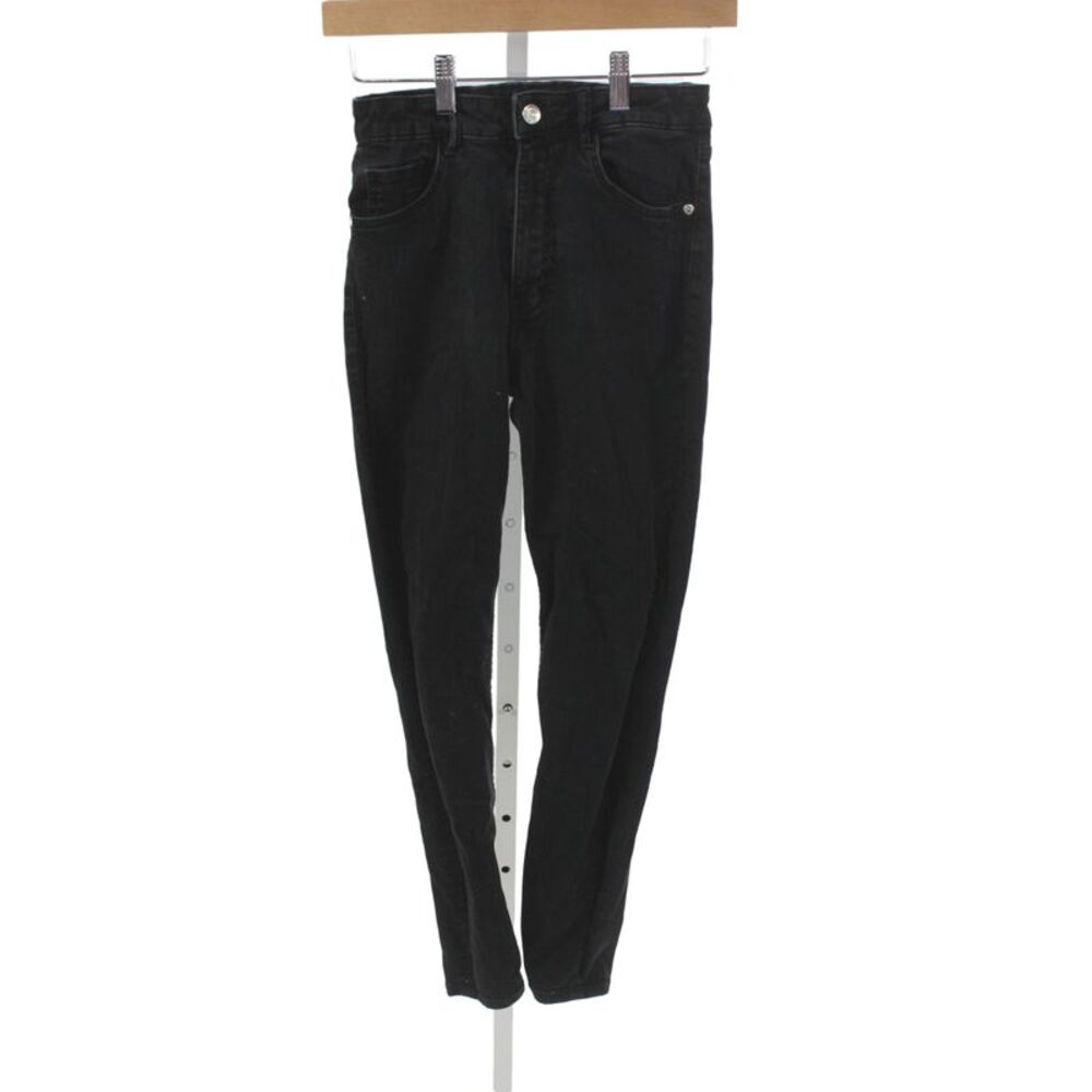 Zara Women Skinny Black High Rise Jeans Cotton Button 24in Inseam Size 6